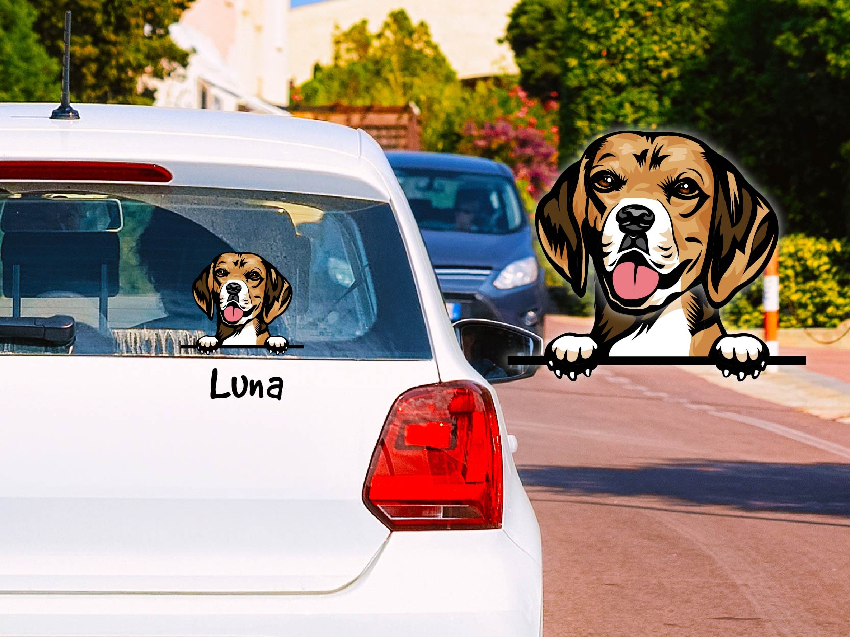 Autoaufkleber Hund Beagle Cartoon Style mit Wunschname