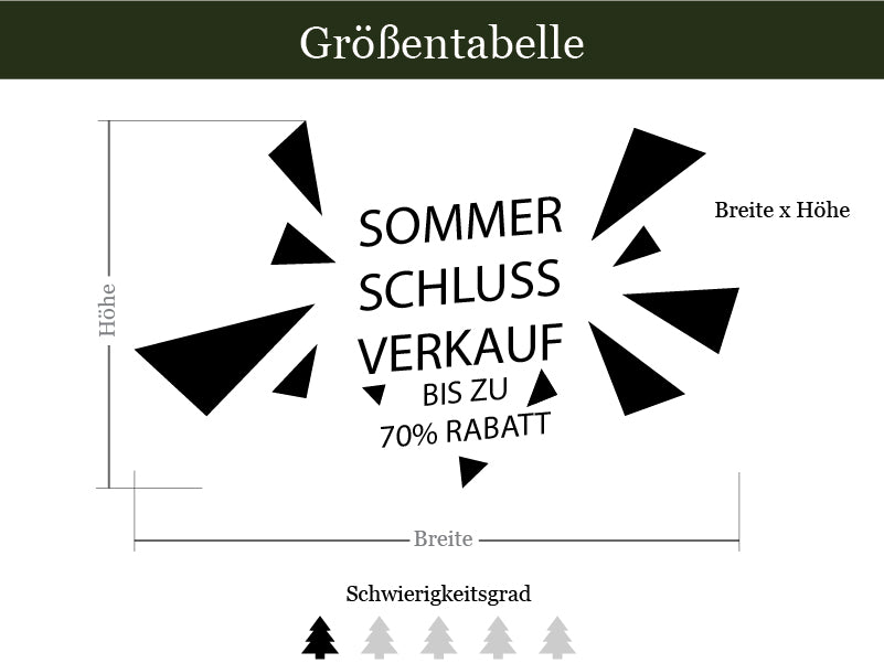 größentabelle Aufkleber Sommerschlussverkauf mit Wunschrabatt